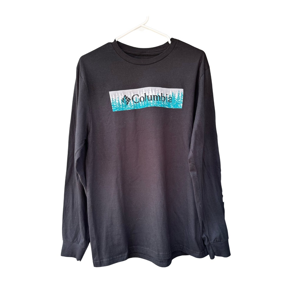Columbia Mens Long Sleeve Graphic T-Shirt Black Forest Box‎ Logo Size M NWT